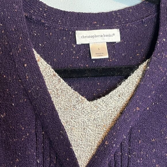Christopher & Banks Womens Purple V-Neck Ribbed Layered Sweater Small - Picture 4 of 10